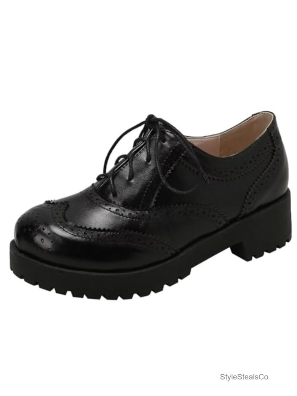 Women's Lace Up Wingtip Oxford Shoes Chunky Heel Platform